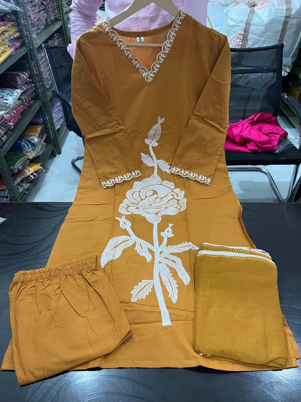 Pure Mul Cotton Floral Embroidered Pant Set