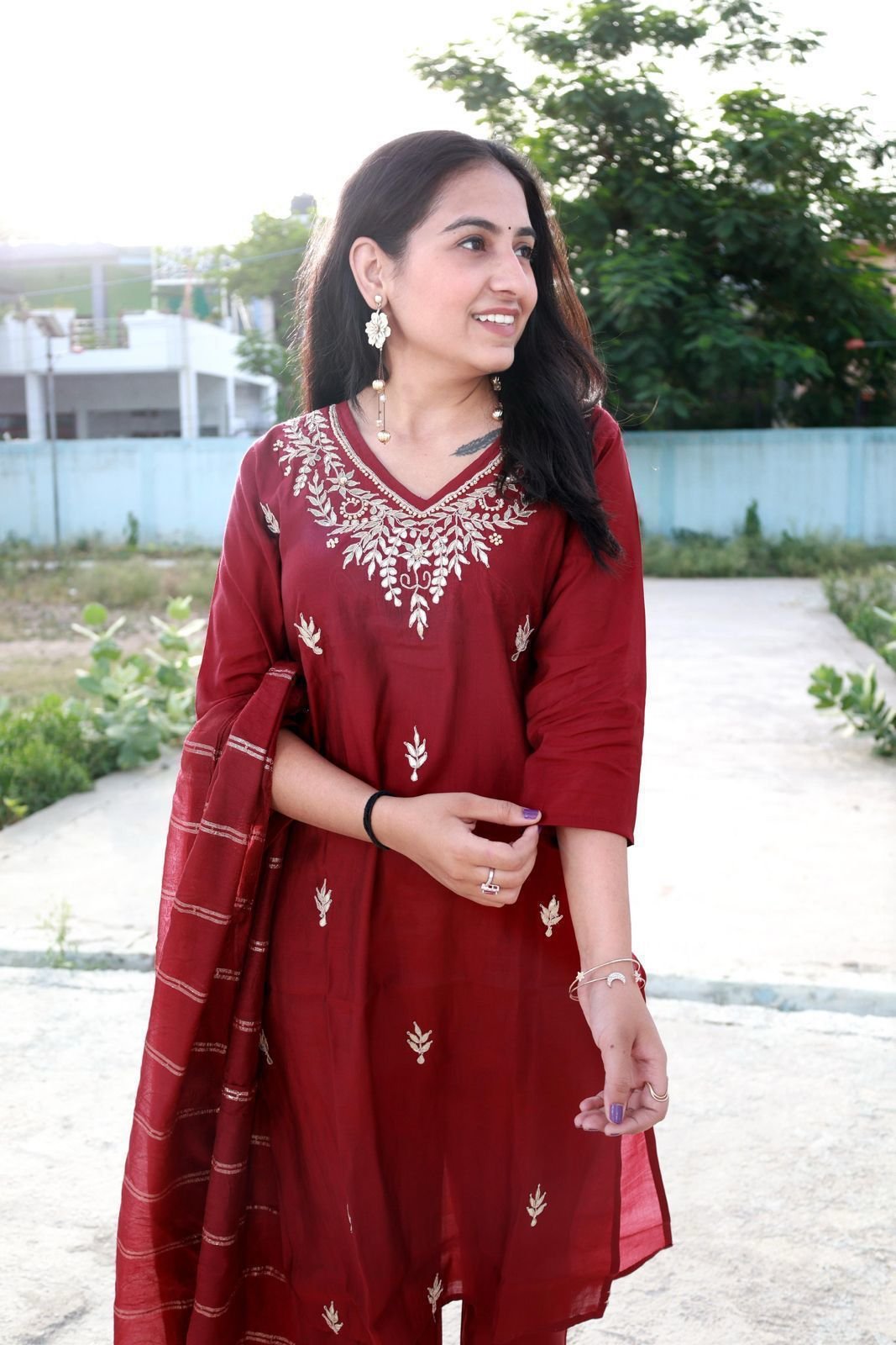 Roman Modal Silk Kurti Set with Jacquard Dupatta