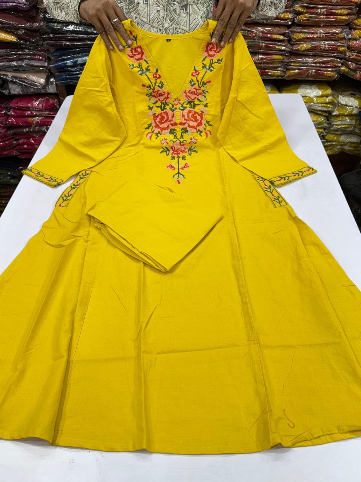 Yellow Jaipur Printed Cotton A-Line Coord Set