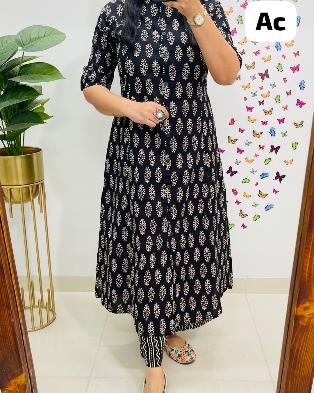Black Floral Cotton Kurti Palazzo Co-Ord Set