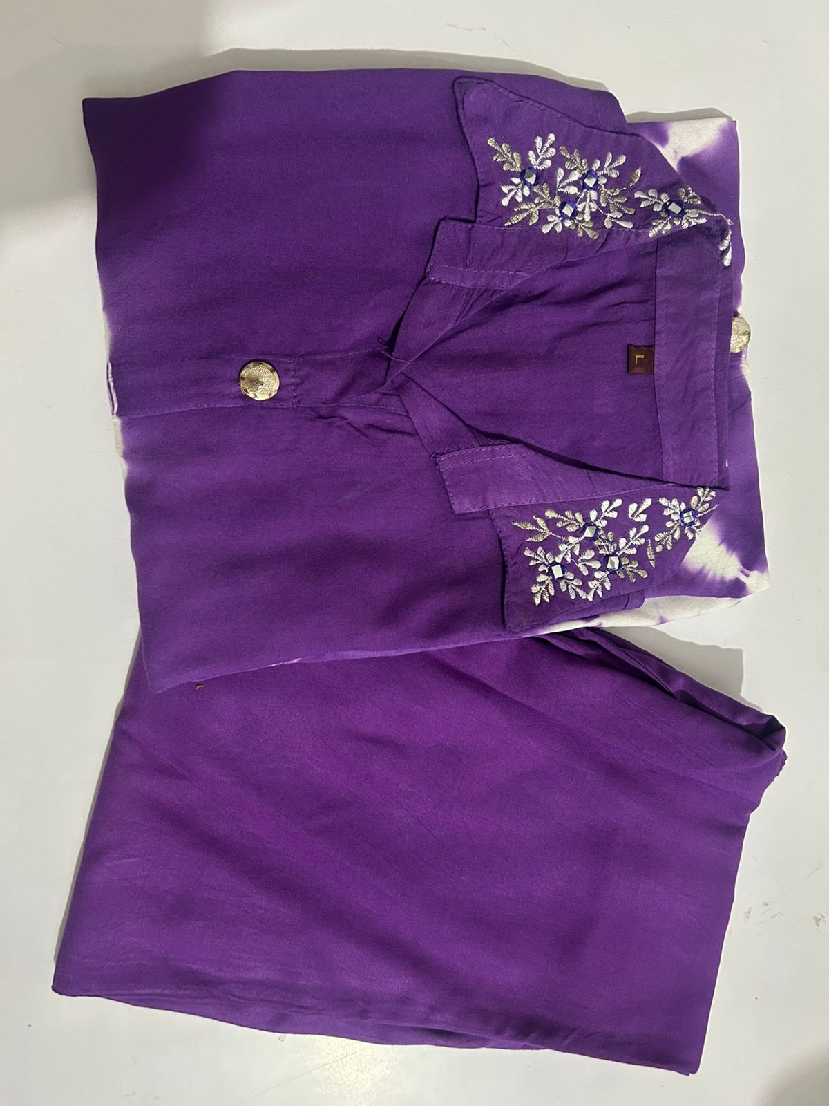 Purple  Rayon Cord Set with Chiffon Dupatta