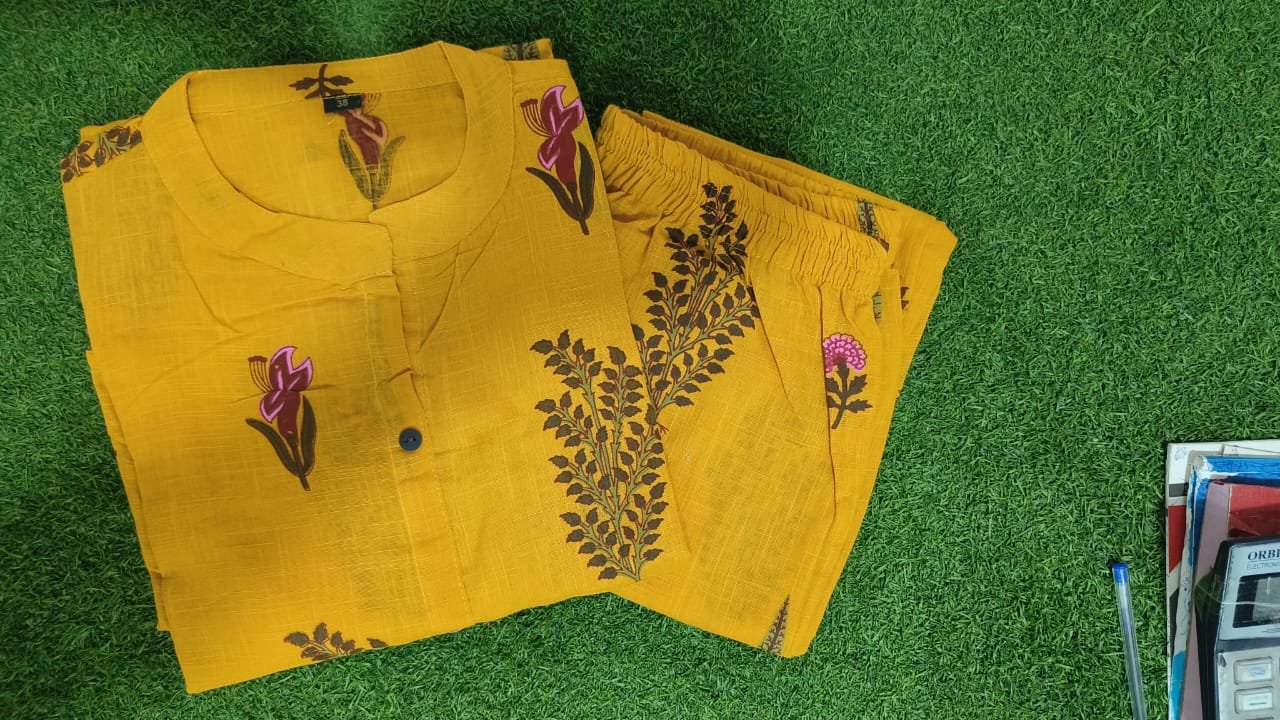 Designer Cotton Kurti Palazzos Set