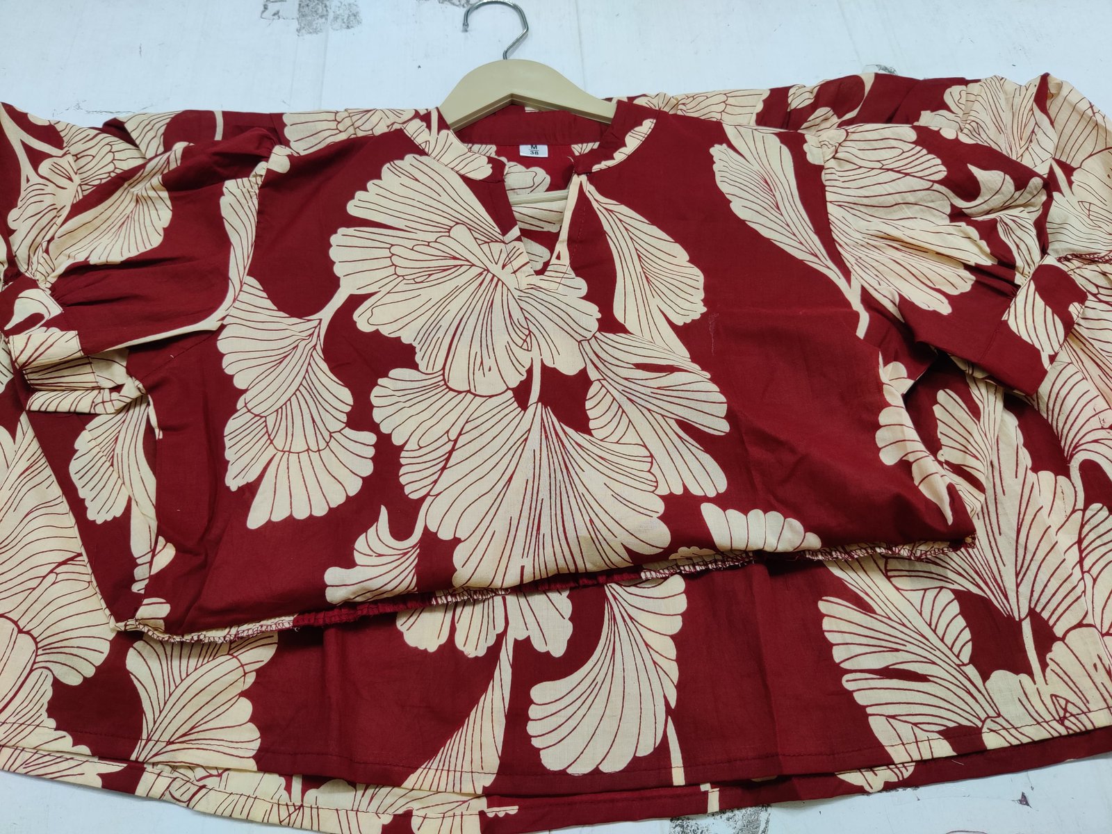 Maroon Printed Cotton Midi Gown Dress