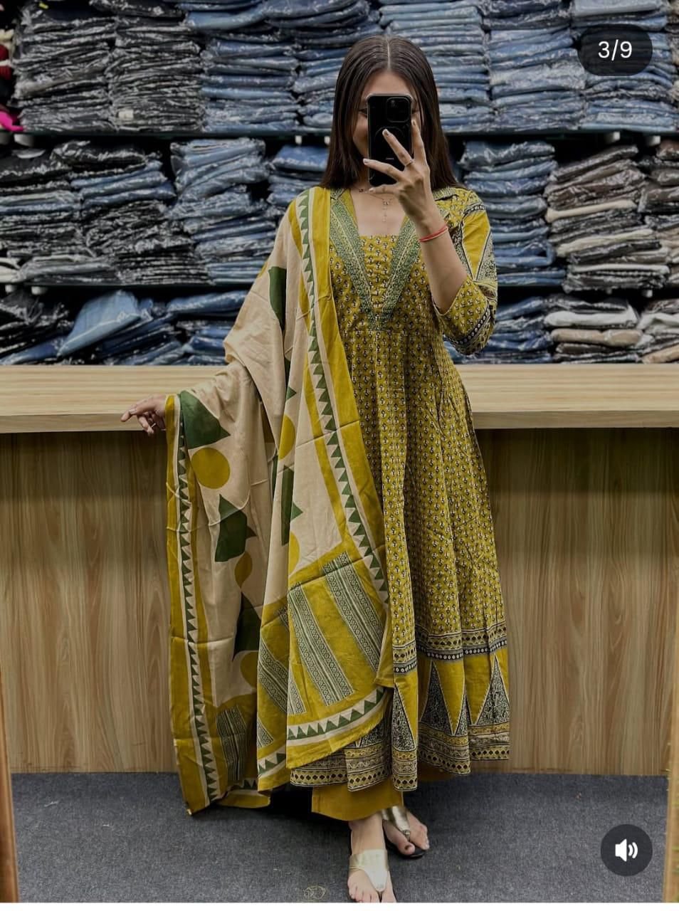 Cotton Handwork Kurti Palazzo Dupatta Set