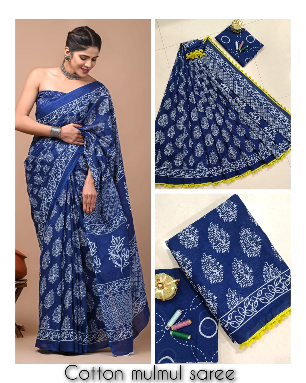 Bagru Block Printed Mulmul Cotton Saree