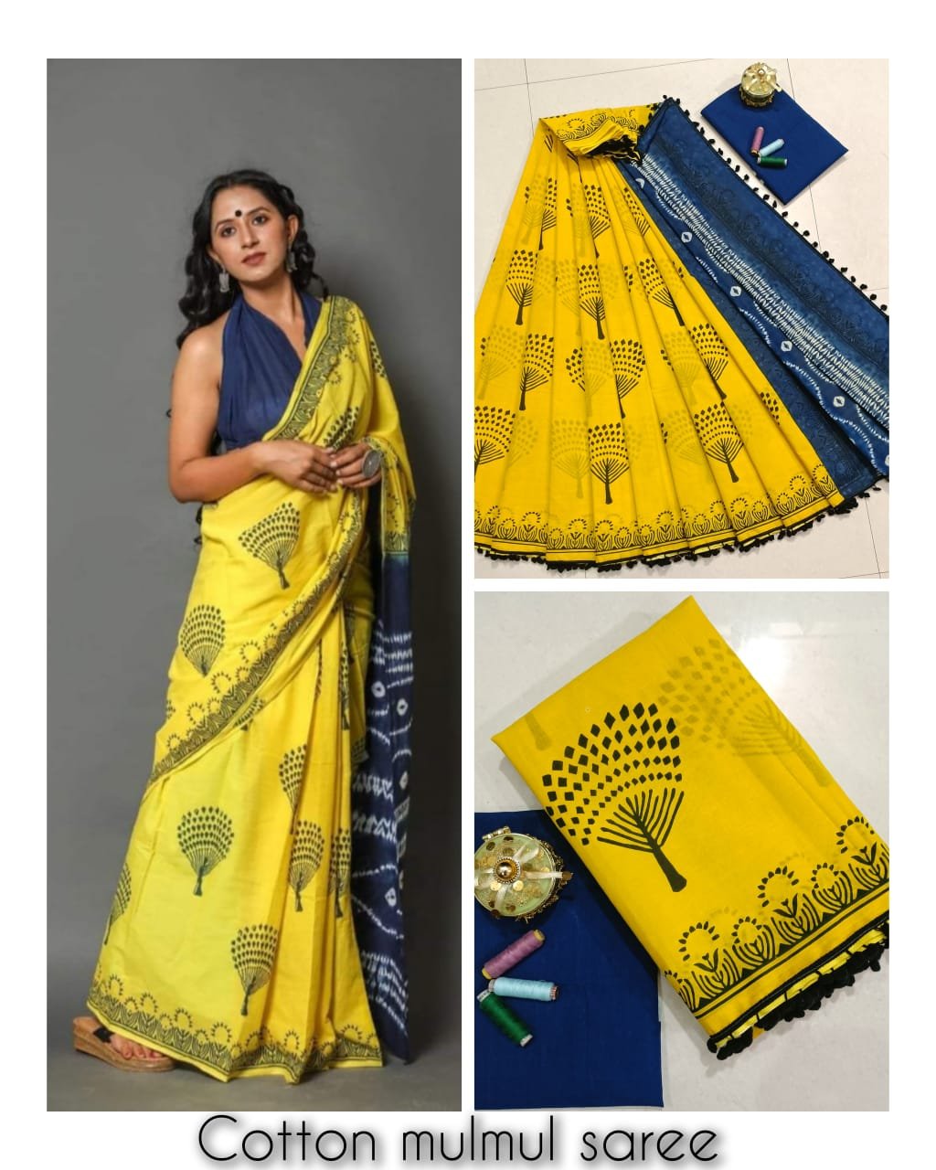 Bagru Block Printed Mulmul Cotton Saree