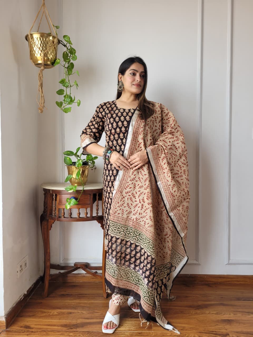 Black Bagru Hand Block Printed Linen Suit Set