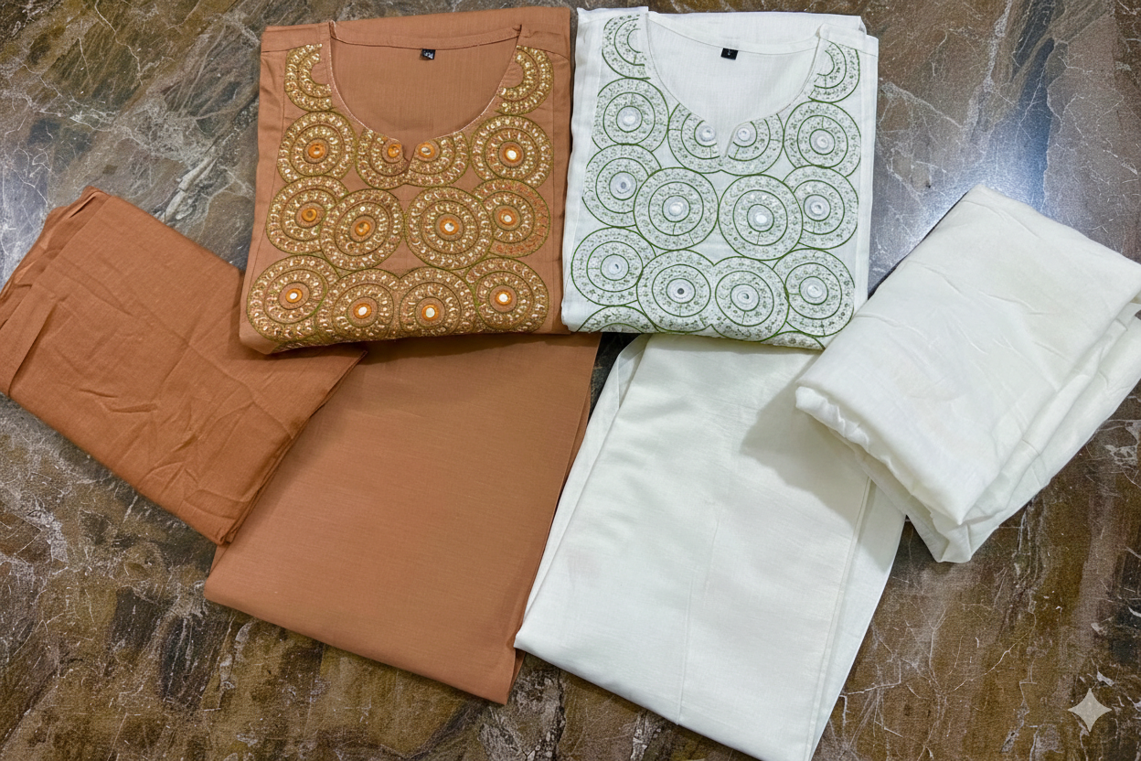 White Flared Cotton Anarkali Suit Set with Dupatta