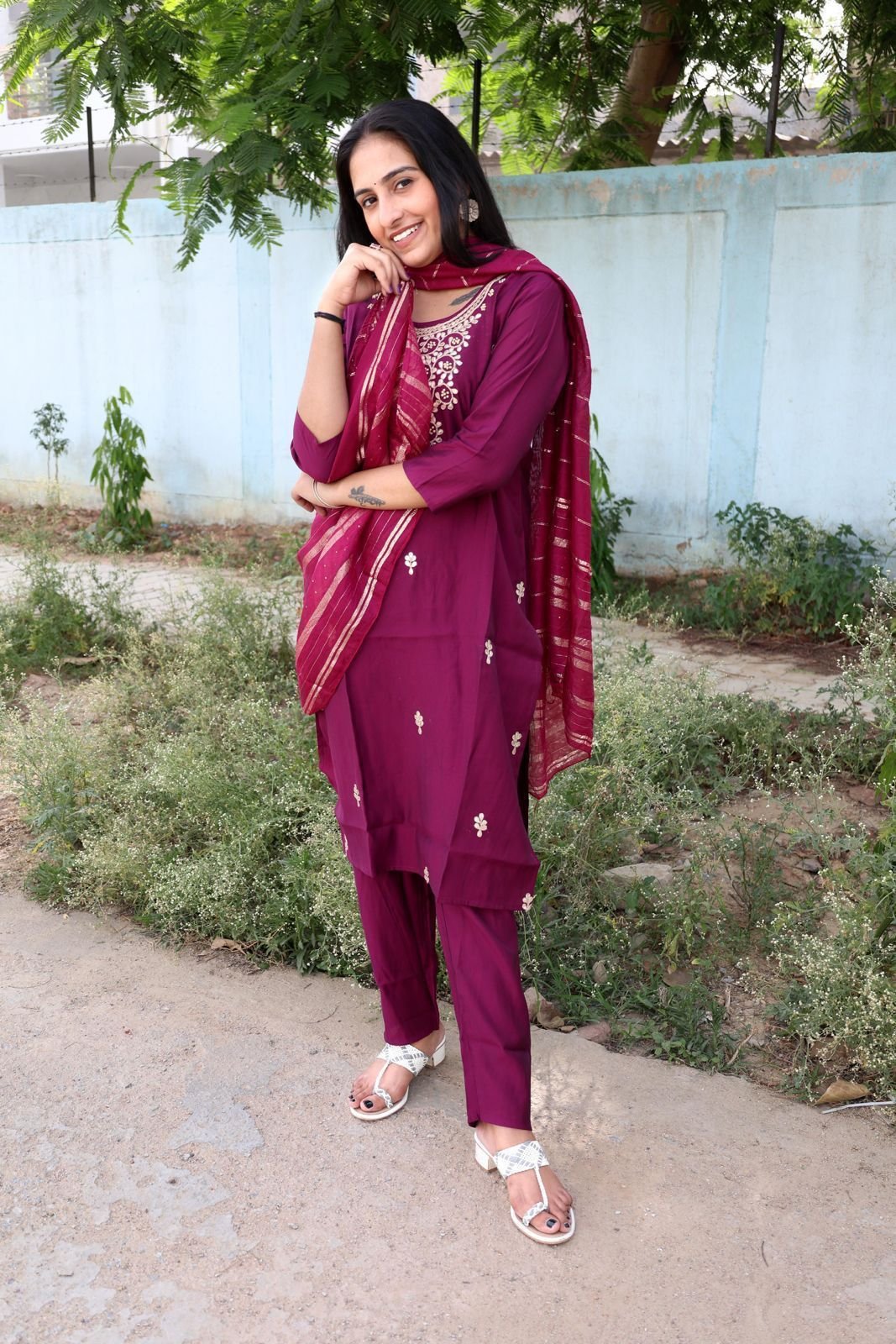 Roman Modal Silk Kurti Set with Jacquard Dupatta
