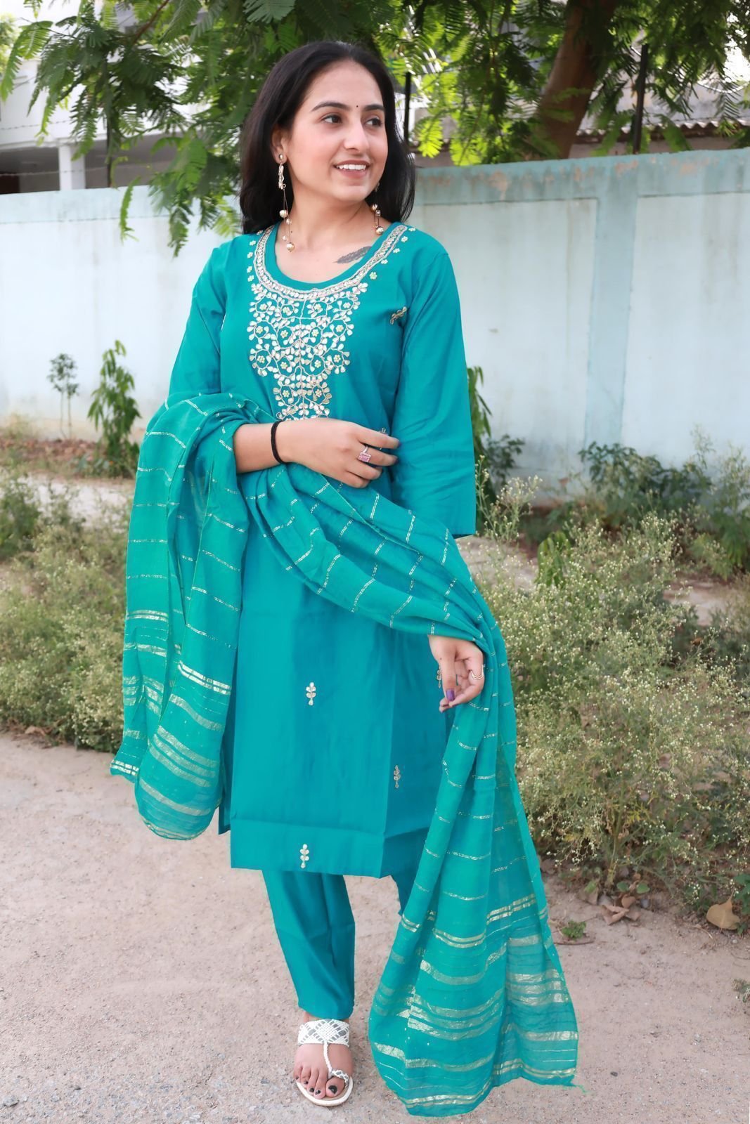 Roman Modal Silk Kurti Set with Jacquard Dupatta