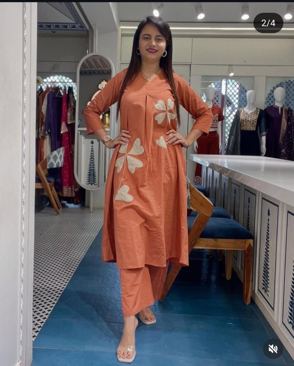 Orange Cotton Patchwork Cord-Set