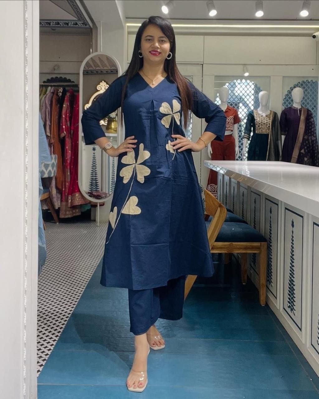 Blue Cotton Patchwork Cord-Set