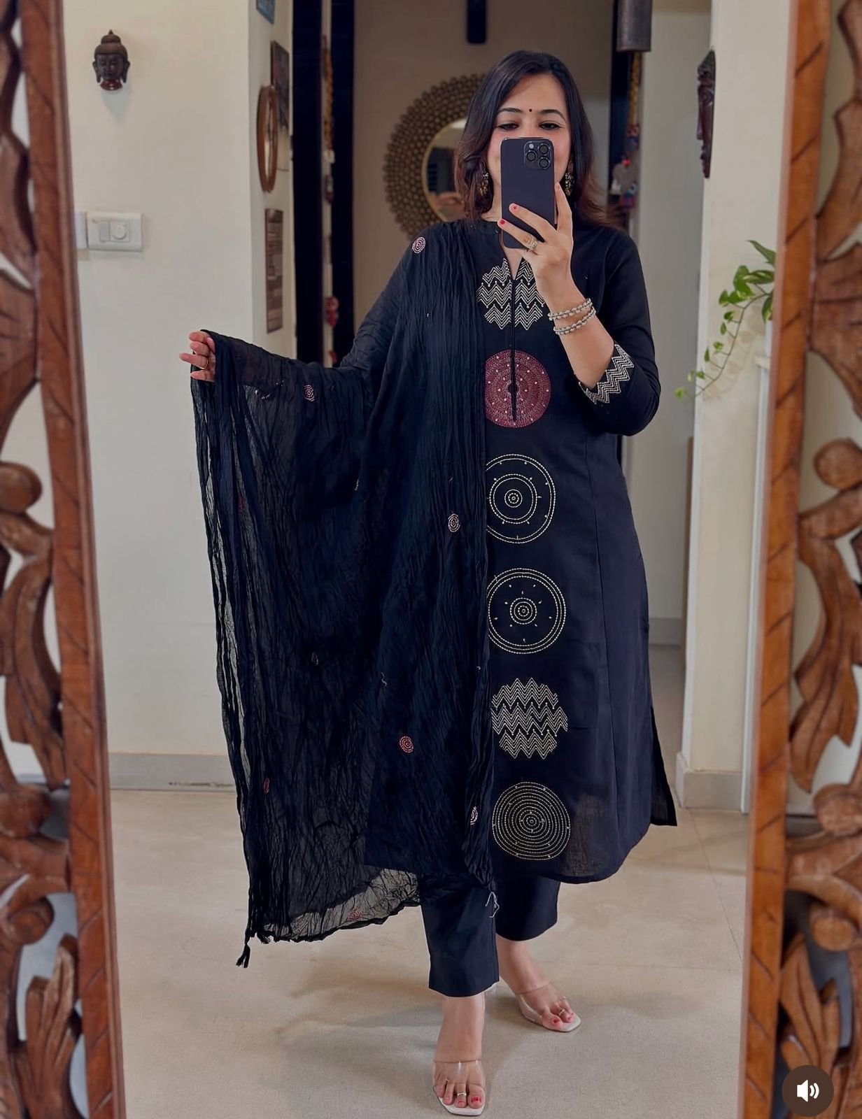 Blue Jaipuri Cotton A-Line Suit with Embroidered Dupatta