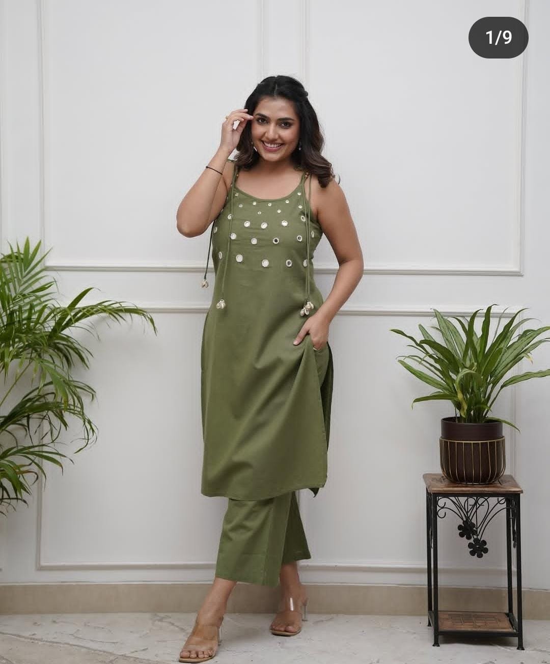 Green Summer Cotton Slub Kurta Pant Set