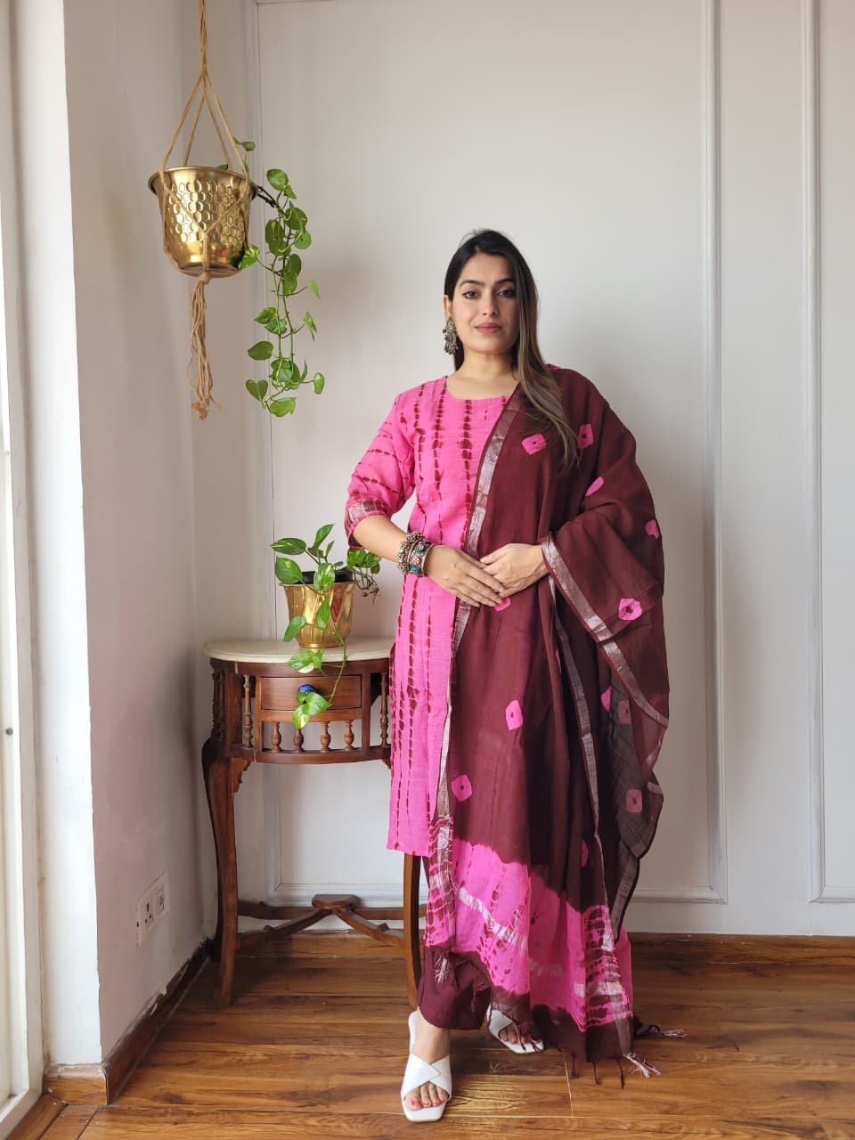Pink Bagru Hand Block Printed Linen Suit Set