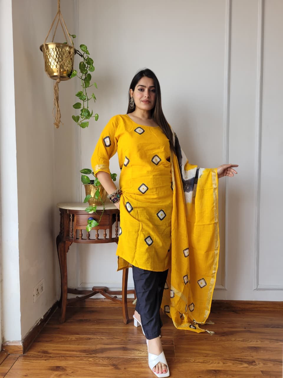 Yellow Bagru Hand Block Printed Linen Suit Set