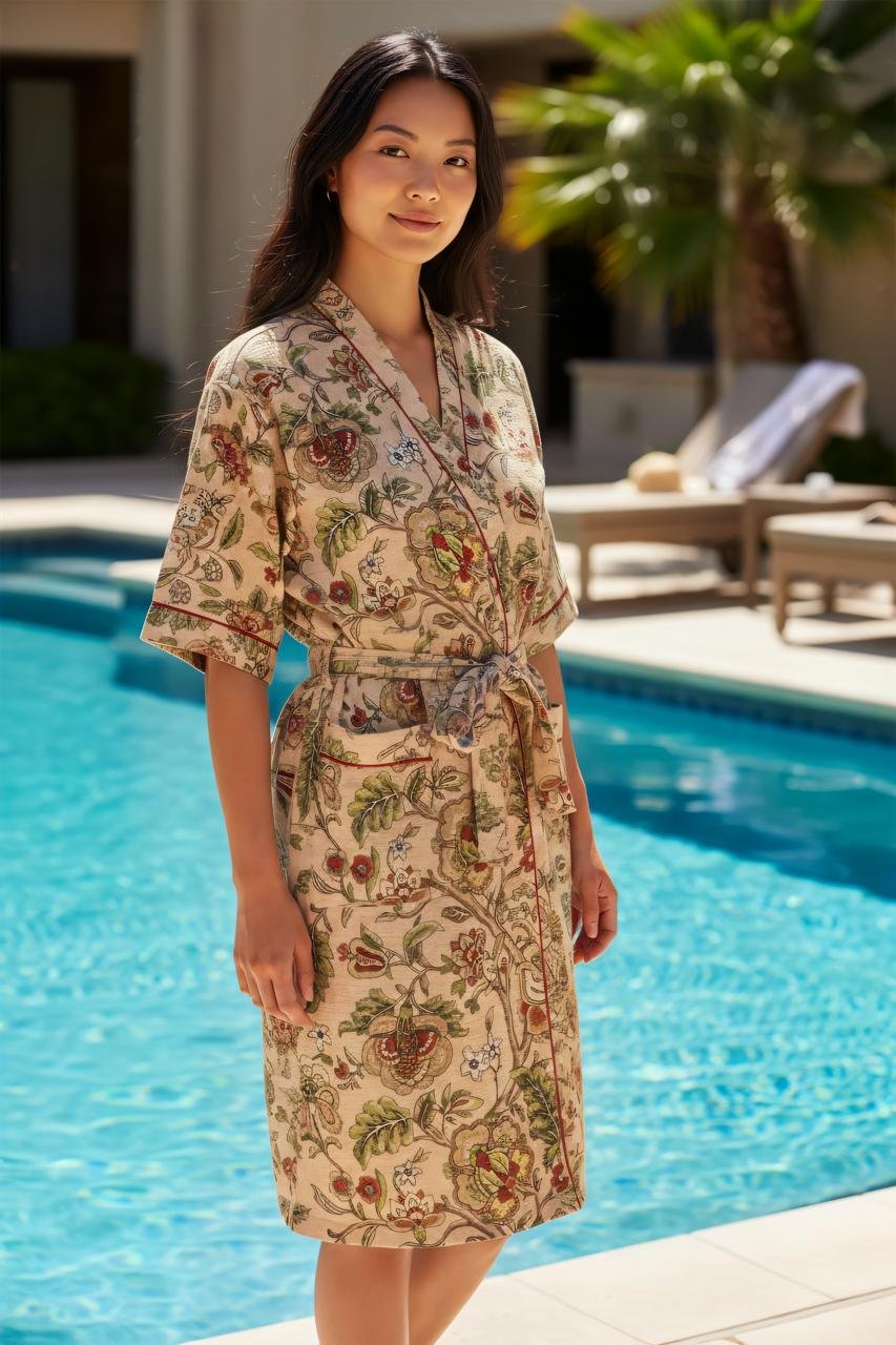 Jaipuri Block Printed Waffle Bath Robe