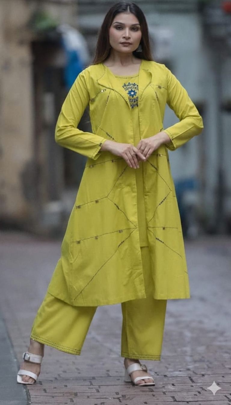 Yellow Cotton 3-Piece Co-Ord Set